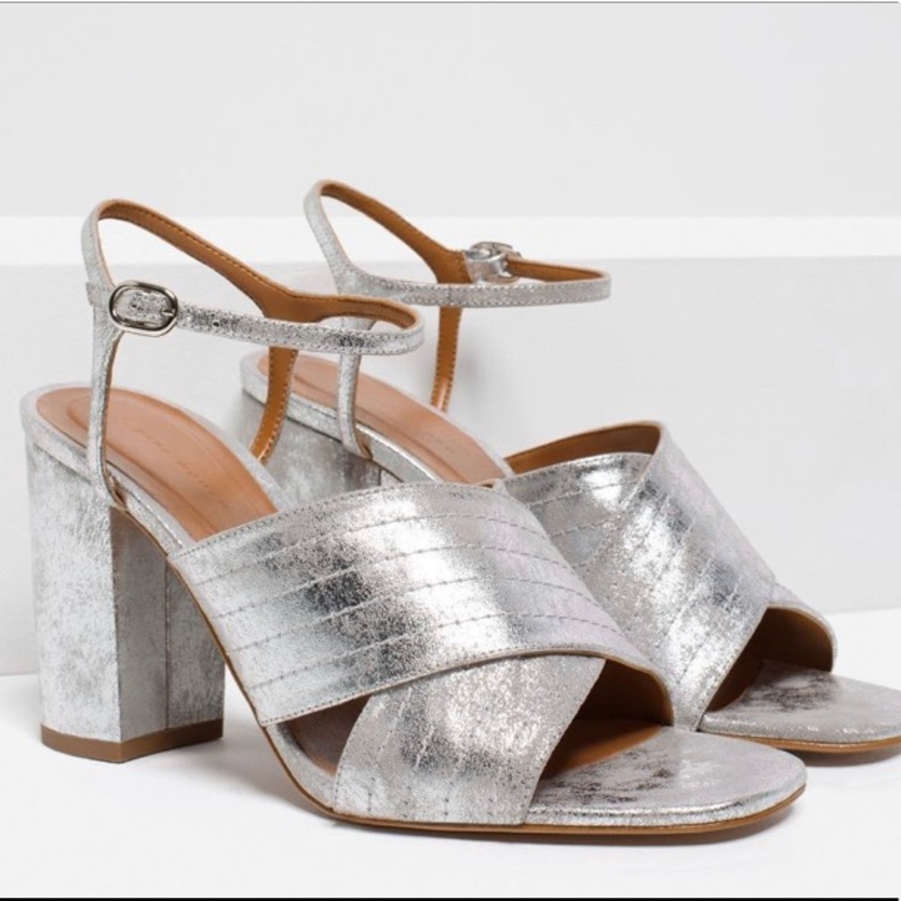 Zara Metallic silver Heels Block Heel